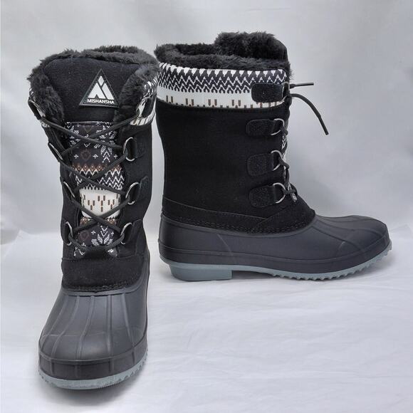 Mishansha Womens Snow Boots Size 9.5 Black Waterproof Winter Lace Up Fur Lined - Picture 4 of 15